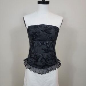 Women's Black Corset Med/8 Lace Ribbon Sleeveless Adjustable